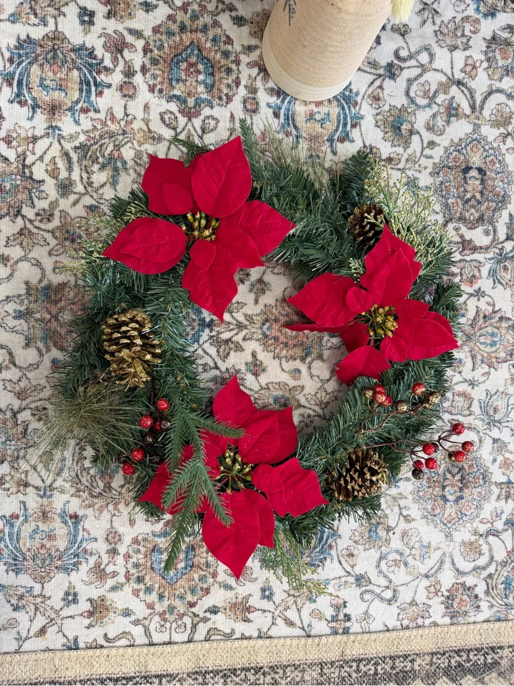 New Christmas Wreath Festive Red Poinsettia Holiday Wreath by old time pottery